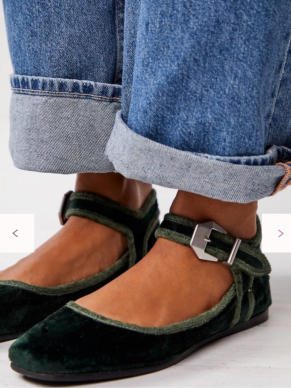 Free People Dark Green Velvet Mystic Mary Jane Flats